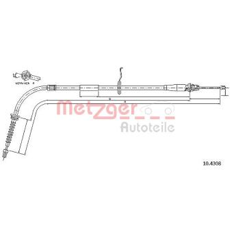 Tirette à câble, frein de stationnement arrière droit METZGER 10.4308 pour PORSCHE BOXSTER Cooper D - 112ch