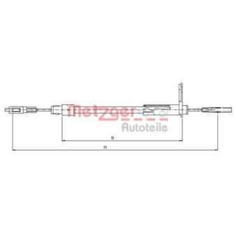 Tirette à câble, frein de stationnement arrière droit METZGER 10.9442 pour FIAT MULTIPLA VAN E 200 D - 88cv