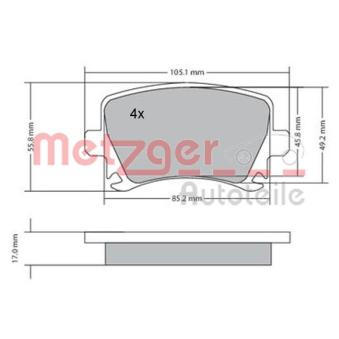 Jeu de 4 plaquettes de frein arrière METZGER OEM 8E0698451F