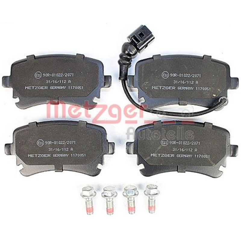 Jeu de 4 plaquettes de frein arrière METZGER 1170051 - Visuel 1