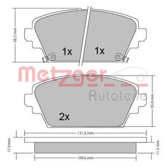 Jeu de 4 plaquettes de frein avant METZGER OEM 45022S1AE50