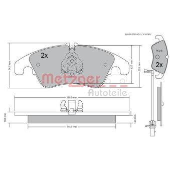 Jeu de 4 plaquettes de frein avant METZGER OEM 8R0698151A