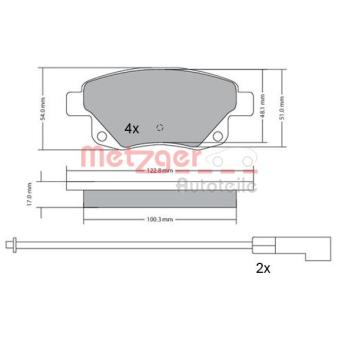 Jeu de 4 plaquettes de frein arrière METZGER OEM 6C112M008AD
