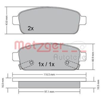 Jeu de 4 plaquettes de frein arrière METZGER OEM 1605296 Jeu de 4 plaquettes de frein arrière METZGER OEM 1605296