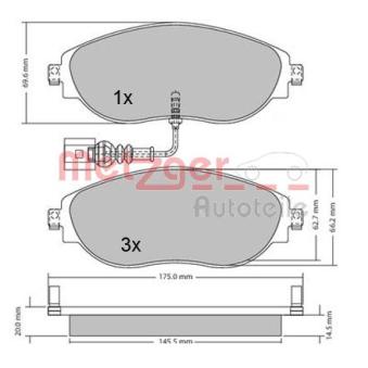 Jeu de 4 plaquettes de frein avant METZGER OEM 3C0698151F