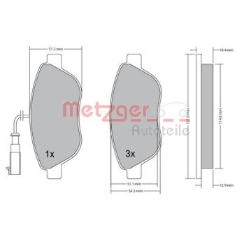Jeu de 4 plaquettes de frein avant METZGER OEM 77362195 Jeu de 4 plaquettes de frein avant METZGER OEM 77362195