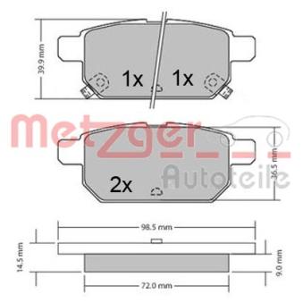 Jeu de 4 plaquettes de frein arrière METZGER OEM 5580068L00