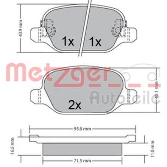 Jeu de 4 plaquettes de frein arrière METZGER OEM 77366456