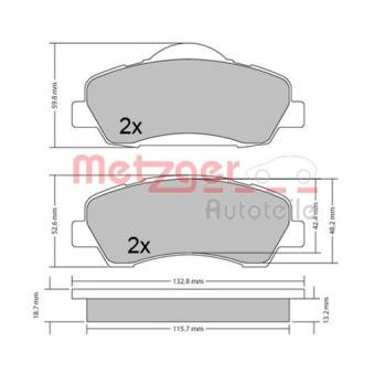 Jeu de 4 plaquettes de frein avant METZGER OEM 1647863480 Jeu de 4 plaquettes de frein avant METZGER OEM 1647863480