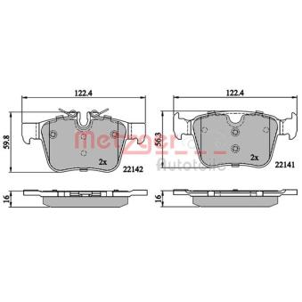 Jeu de 4 plaquettes de frein arrière METZGER OEM 32233035 Jeu de 4 plaquettes de frein arrière METZGER OEM 32233035
