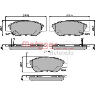 Jeu de 4 plaquettes de frein avant METZGER OEM 77367923
