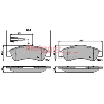 Jeu de 4 plaquettes de frein arrière METZGER OEM 1614412180 Jeu de 4 plaquettes de frein arrière METZGER OEM 1614412180