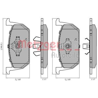 Jeu de 4 plaquettes de frein avant METZGER OEM 5Q0698151E