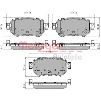 Jeu de 4 plaquettes de frein arrière METZGER OEM gmy02643za Jeu de 4 plaquettes de frein arrière METZGER OEM gmy02643za