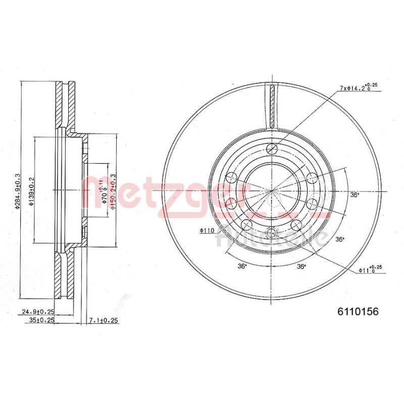Jeu de 2 disques de frein avant METZGER 6110156 - Visuel 1