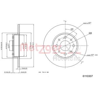 Jeu de 2 disques de frein arrière METZGER OEM 51865132