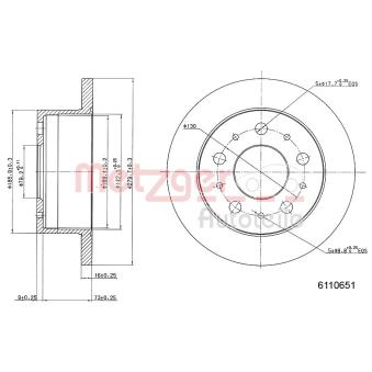 Jeu de 2 disques de frein arrière METZGER OEM 51740245