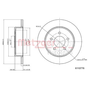 Jeu de 2 disques de frein arrière METZGER 6110776