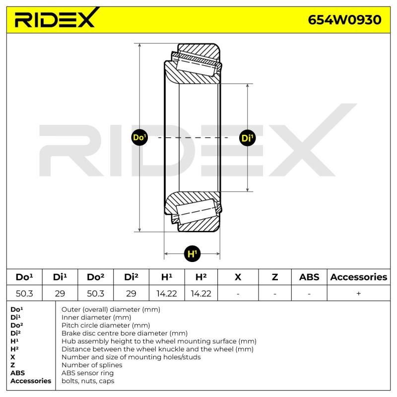 Roulement de roue arrière RIDEX 654W0930 - Visuel 1