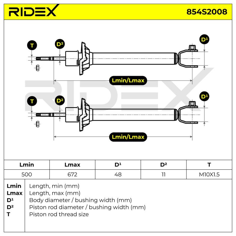 Jeu de 2 amortisseurs arrière RIDEX 854S2008 - Visuel 1
