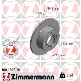 Jeu de 2 disques de frein arrière ZIMMERMANN 100.1205.20 pour AUDI 80 1.6 E - 101cv