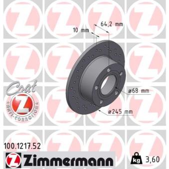 Jeu de 2 disques de frein arrière ZIMMERMANN OEM 8e0615601 Jeu de 2 disques de frein arrière ZIMMERMANN OEM 8e0615601