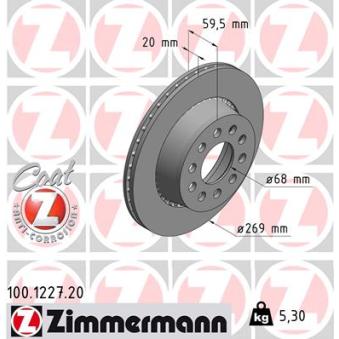 Jeu de 2 disques de frein arrière ZIMMERMANN 100.1227.20 pour AUDI 100 S4 V8 quattro - 280cv