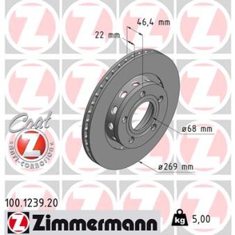 Jeu de 2 disques de frein arrière ZIMMERMANN 100.1239.20 pour AUDI A6 3.7 quattro - 260cv