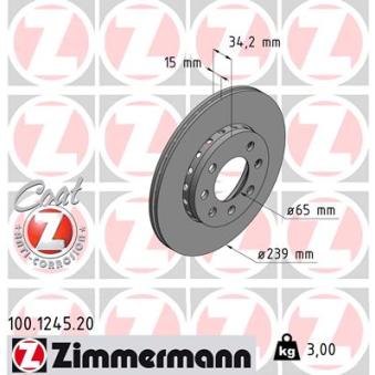 Jeu de 2 disques de frein avant ZIMMERMANN 100.1245.20 pour AUDI A2 1.2 TDI - 61cv