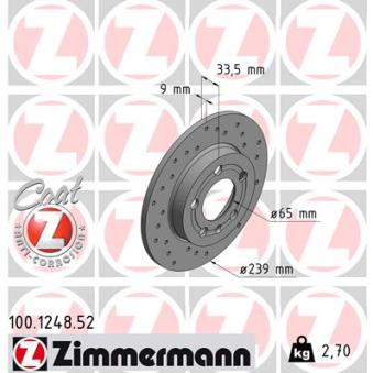 Jeu de 2 disques de frein arrière ZIMMERMANN OEM 1J0615601D