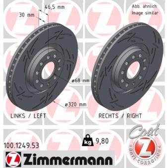 Jeu de 2 disques de frein avant ZIMMERMANN 100.1249.53 pour AUDI A4 S4 quattro - 265cv