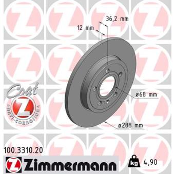 Jeu de 2 disques de frein arrière ZIMMERMANN 100.3310.20 pour AUDI A4 S4 quattro - 344cv