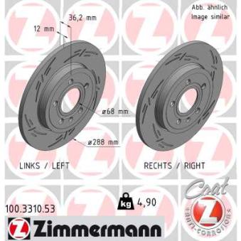 Jeu de 2 disques de frein arrière ZIMMERMANN 100.3310.53 pour AUDI A4 S4 quattro - 344cv