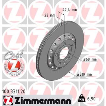 Jeu de 2 disques de frein arrière ZIMMERMANN OEM 4e0615601a