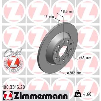 Jeu de 2 disques de frein arrière ZIMMERMANN OEM 1K0615601AD