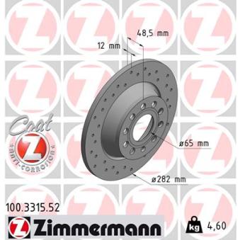 Jeu de 2 disques de frein arrière ZIMMERMANN OEM 1K0615601AD