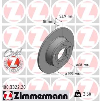 Jeu de 2 disques de frein arrière ZIMMERMANN 100.3322.20 pour AUDI A6 3.7 quattro - 260cv
