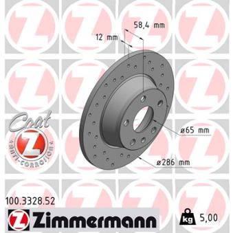 Jeu de 2 disques de frein arrière ZIMMERMANN 100.3328.52 pour AUDI TT 2.0 TFSI - 211cv