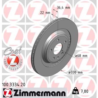 Jeu de 2 disques de frein arrière ZIMMERMANN OEM 8K0615601C