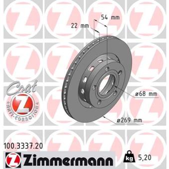 Jeu de 2 disques de frein arrière ZIMMERMANN 100.3337.20 pour AUDI A6 S6 quattro - 340cv