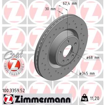 Jeu de 2 disques de frein avant ZIMMERMANN 100.3359.52 pour AUDI A6 3.0 TDI quattro - 211cv