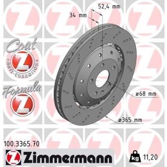Jeu de 2 disques de frein avant ZIMMERMANN 100.3365.70 pour CUPRA LEON RS 5 quattro - 450cv
