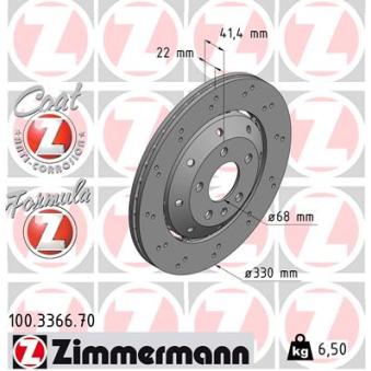 Jeu de 2 disques de frein arrière ZIMMERMANN 100.3366.70 pour AUDI A5 RS 5 quattro - 450cv
