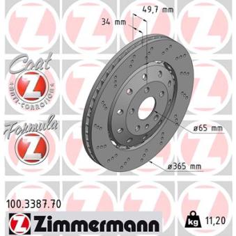 Jeu de 2 disques de frein avant ZIMMERMANN 100.3387.70 pour AUDI Q3 RS 2.5 quattro - 340cv