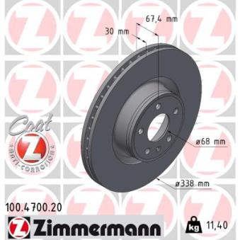Jeu de 2 disques de frein avant ZIMMERMANN 100.4700.20 pour AUDI A6 45 TDI Mild Hybrid quattro - 245cv