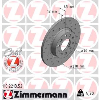 Jeu de 2 disques de frein arrière ZIMMERMANN 110.2213.52 pour JEEP COMPASS 1.6 CRD - 120cv
