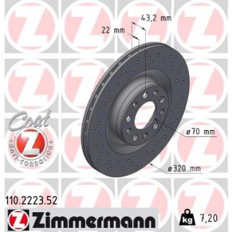 Jeu de 2 disques de frein arrière ZIMMERMANN 110.2223.52 pour ALFA ROMEO GIULIA 2.0 Q4 (952ACA45) - 280cv