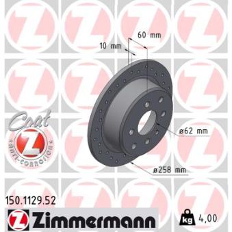 Jeu de 2 disques de frein arrière ZIMMERMANN 150.1129.52 pour BMW Série 3 324d - 86cv