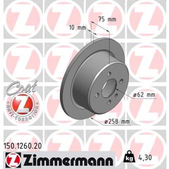 Jeu de 2 disques de frein arrière ZIMMERMANN 150.1260.20