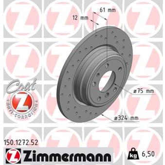 Jeu de 2 disques de frein arrière ZIMMERMANN 150.1272.52 pour BMW Série 7 725tds - 143cv